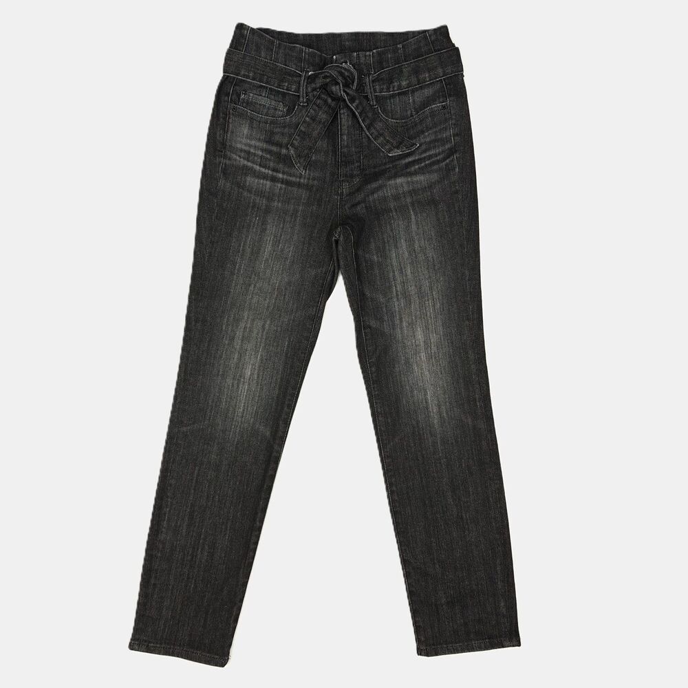 White House Black Market The Slim Ankle High Rise Belted Black Jeans Size 2